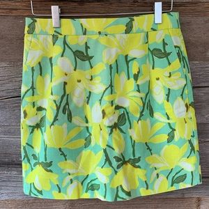 J Crew bright yellow and mint floral mini skirt